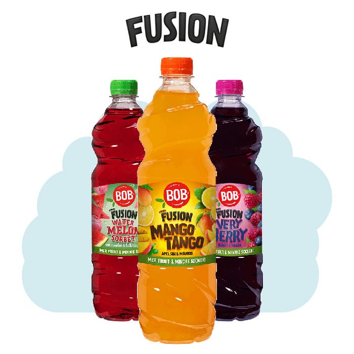 Produktbilder från Bob Mango tango fusion, water melon sorbet fusion och very berry fusion