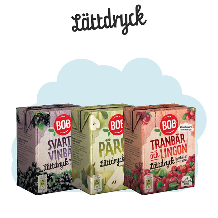 Produktbilder från Bob Svartvinbär lättdryck, päron lättdryck och tranbär och lingon lättdryck