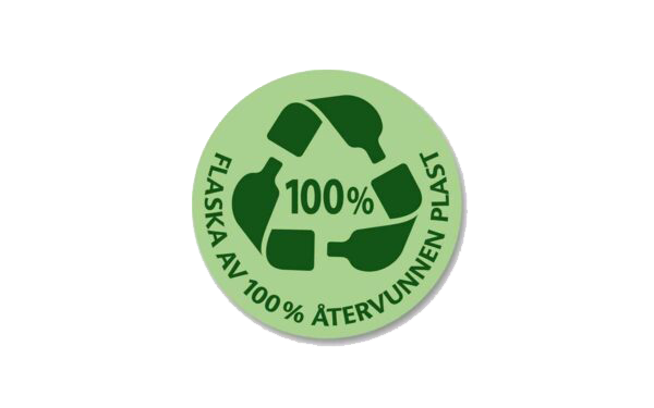 Symbol för flaska av 100 % återvunnen plast