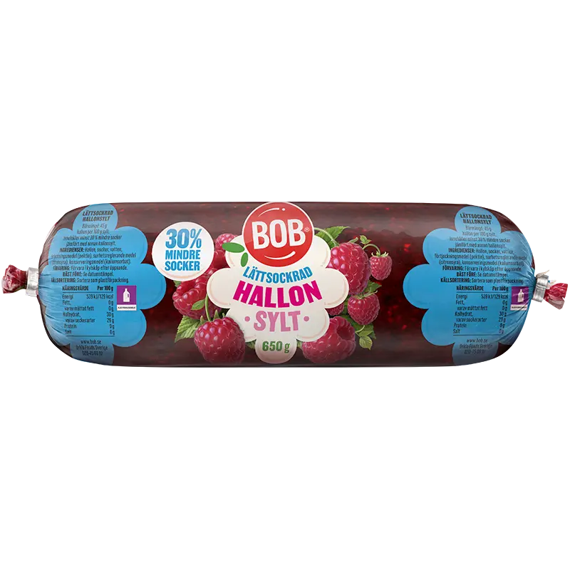 BOB Lättsockrad Hallonsylt refill 650g