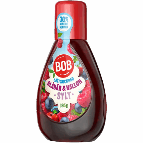 BOB Lättsockrad Blåbär- och Hallonsylt 395 g