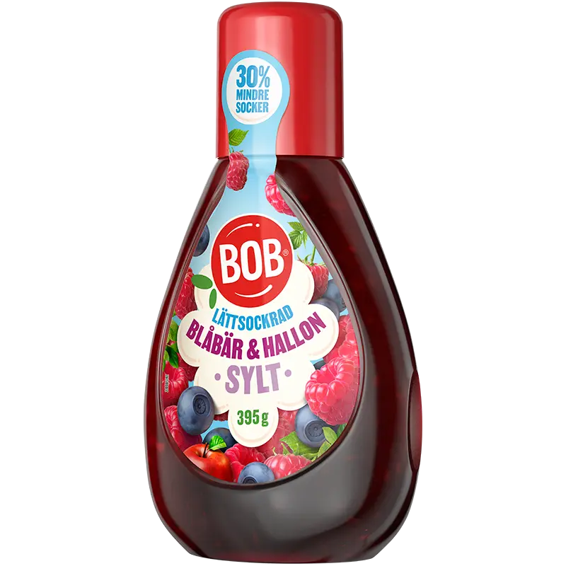 BOB Lättsockrad Blåbär- och Hallonsylt 395 g
